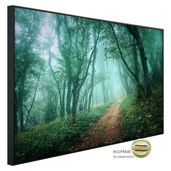 Papermoon Infrarot-Bildheizkörper Nebelwald im Nebel - 120 x 60 cm, 1.200 W - Diagonale Ansicht