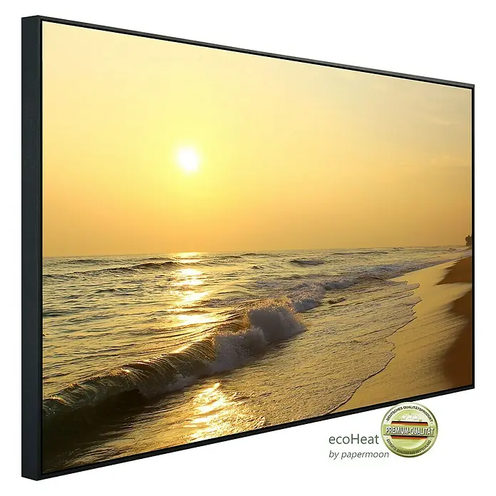 Papermoon Infrarot-Bildheizkörper Sonnenuntergangsstrand Sri Lanka - 120 x 60 cm, 1.200 W - Diagonale Ansicht