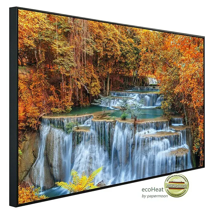 Papermoon Infrarot-Bildheizkörper Herbst Wasserfall Thailand - 120 x 60 cm, 900 W - Diagonale Ansicht