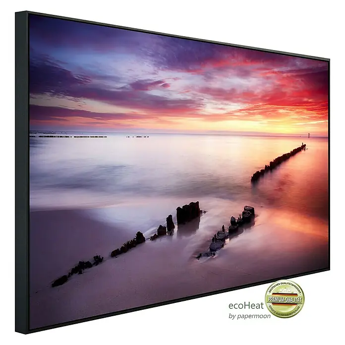 Papermoon Infrarot-Bildheizkörper Ocean Beach bei Sonnenuntergang - 120 x 60 cm, 900 W - Diagonale Ansicht