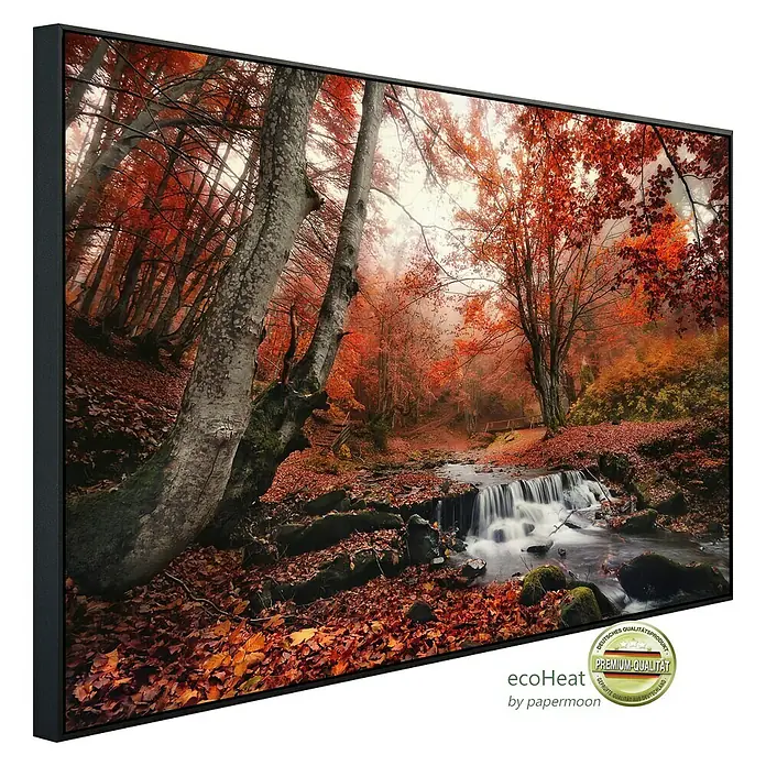 Papermoon Infrarot-Bildheizkörper Nebeliger Waldbach - 120 x 60 cm, 750 W - Diagonale Ansicht