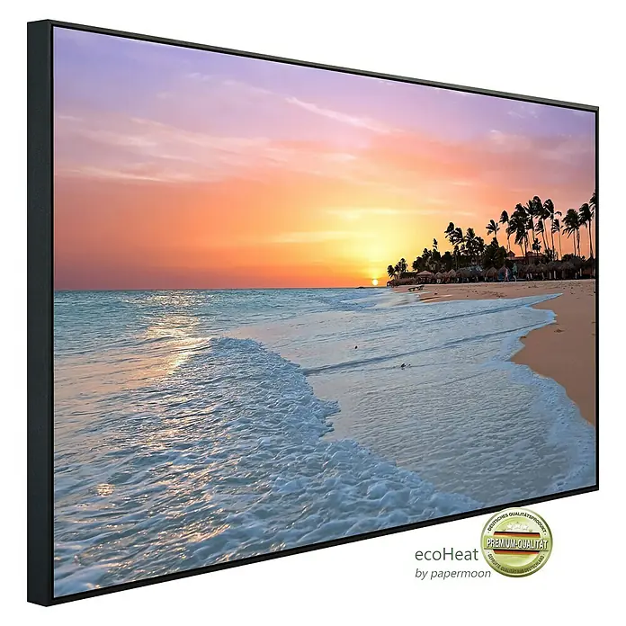 Papermoon Infrarot-Bildheizkörper Aruba Beach Sonnenuntergang - 120 x 60 cm, 1.200 W - Diagonale Ansicht