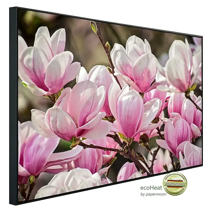 Papermoon Infrarot-Bildheizkörper Magnolienblumen - 80 x 60 cm, 450 W - Diagonale Ansicht