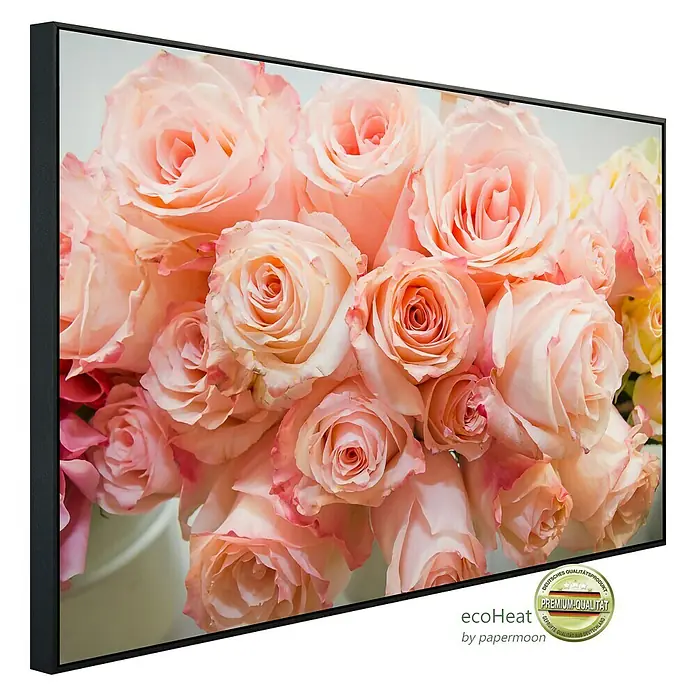 Papermoon Infrarot-Bildheizkörper Rosa Rosen 3 - 60 x 60 cm, 350 W - Diagonale Ansicht