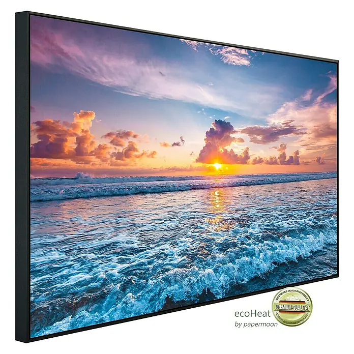 Papermoon Infrarot-Bildheizkörper Ocean Sunset Beach - 120 x 60 cm, 750 W - Diagonale Ansicht