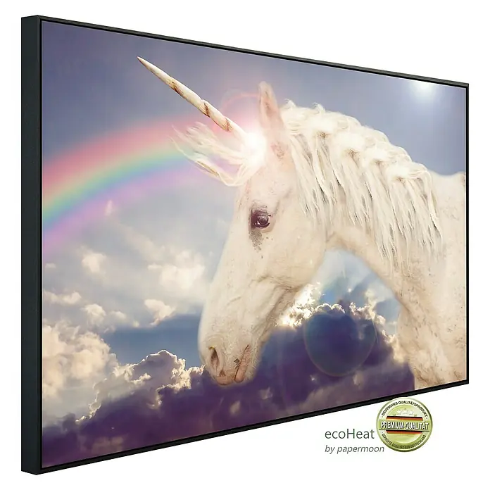 Papermoon Infrarot-Bildheizkörper Einhorn Regenbogen - 120 x 60 cm, 900 W - Diagonale Ansicht