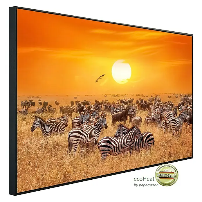 Papermoon Infrarot-Bildheizkörper Afrikanische Antilopen und Zebras - 60 x 60 cm, 350 W - Diagonale Ansicht