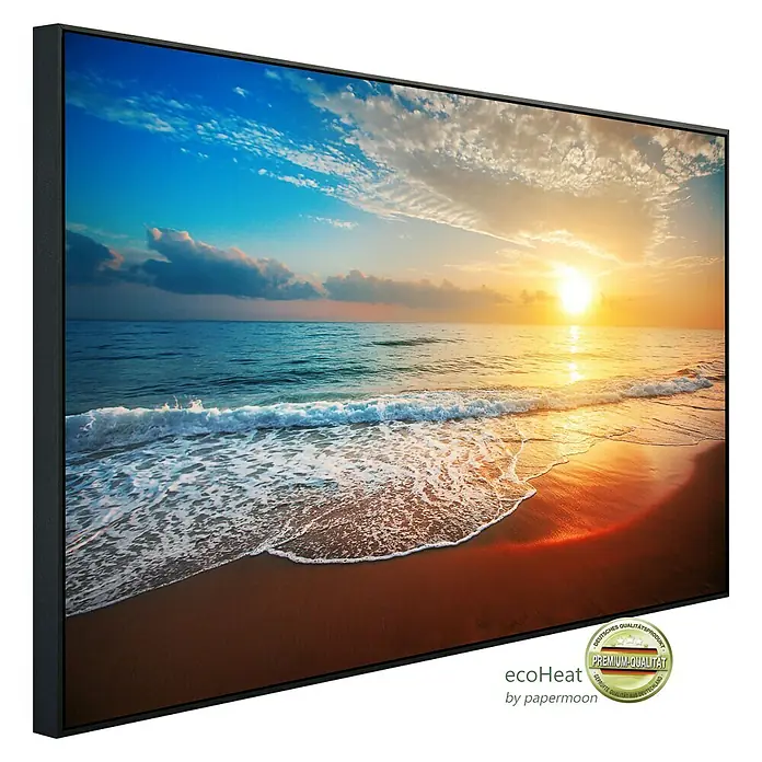 Papermoon Infrarot-Bildheizkörper Strand Sonnenuntergang 2 - 60 x 60 cm, 350 W - Diagonale Ansicht