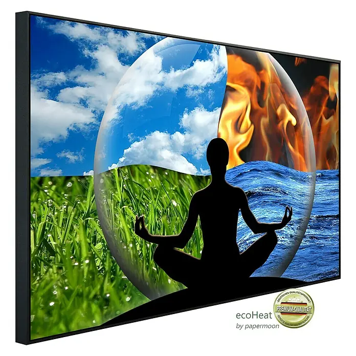 Papermoon Infrarot-Bildheizkörper Wasser Feuer Erde Luft - 80 x 60 cm, 450 W - Diagonale Ansicht