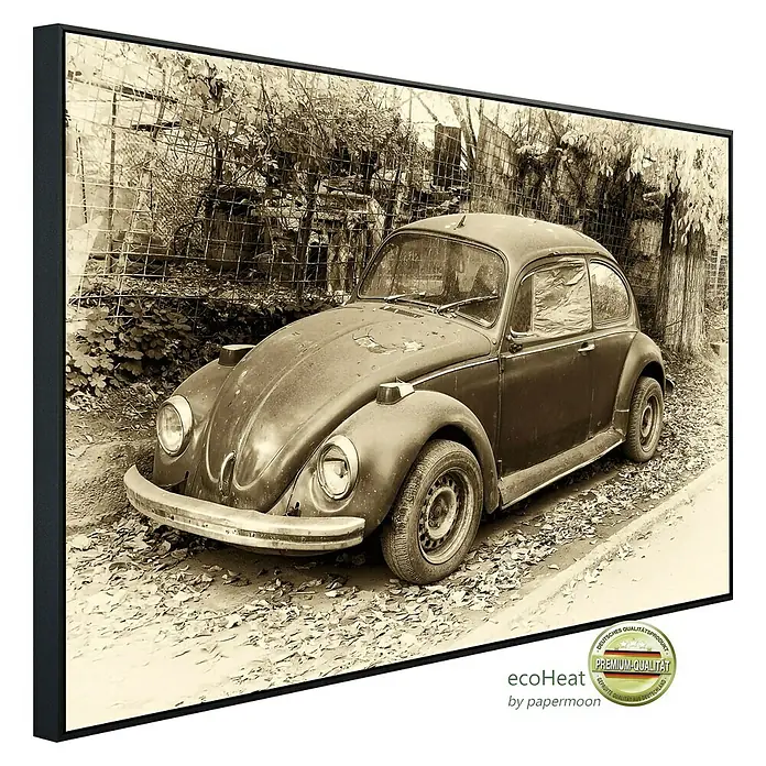 Papermoon Infrarot-Bildheizkörper Käfer Retro Auto - 120 x 60 cm, 750 W - Diagonale Ansicht