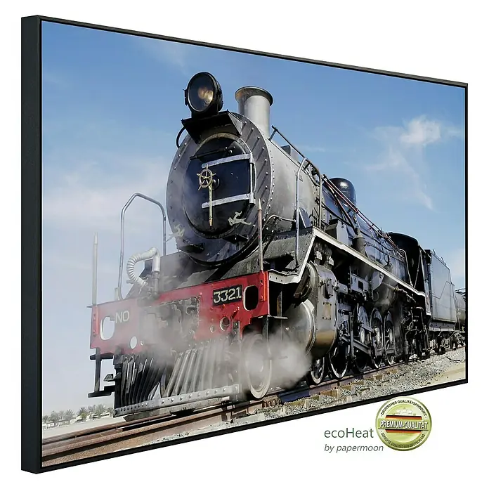 Papermoon Infrarot-Bildheizkörper Vintage Dampfzug 2 - 100 x 60 cm, 600 W - Diagonale Ansicht