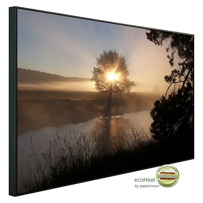 Papermoon Infrarot-Bildheizkörper Fluss Sonnenaufgang - 120 x 60 cm, 750 W - Diagonale Ansicht