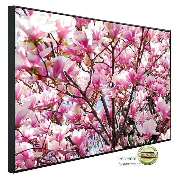 Papermoon Infrarot-Bildheizkörper Blühende Magnolie - 100 x 60 cm, 600 W - Diagonale Ansicht