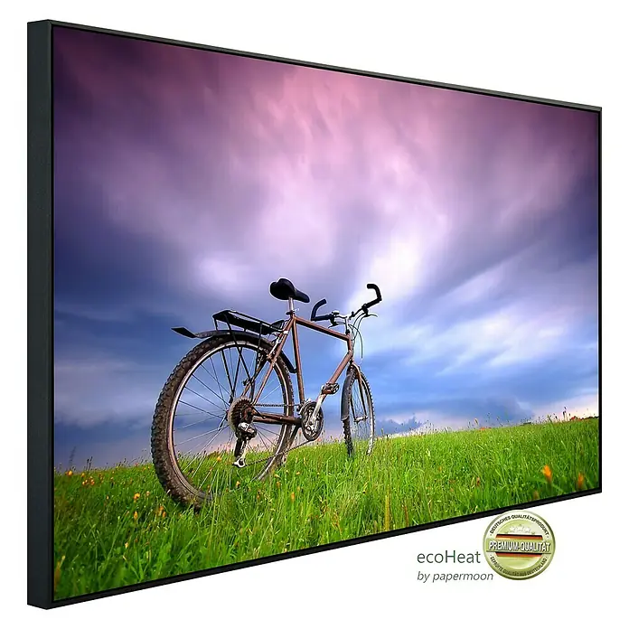 Papermoon Infrarot-Bildheizkörper Fahrrad in Grünland - 120 x 60 cm, 1.200 W - Diagonale Ansicht