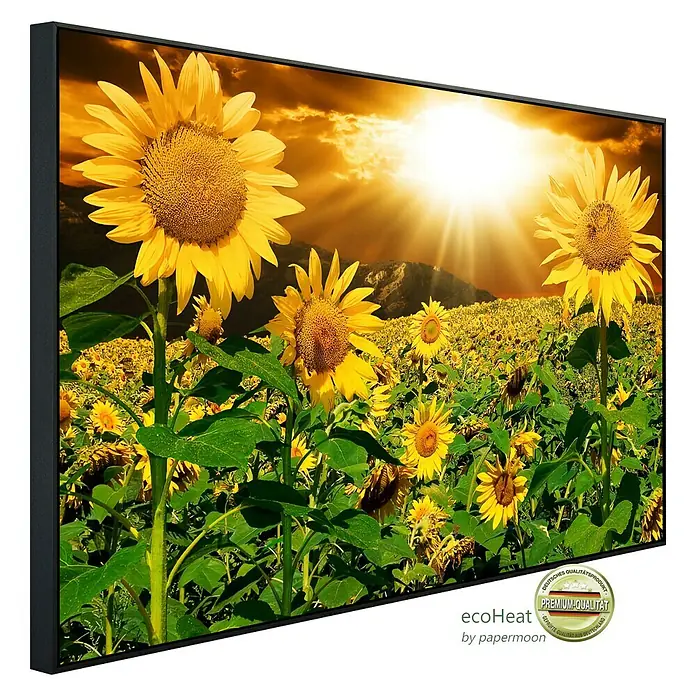 Papermoon Infrarot-Bildheizkörper Sonnenblumen - 120 x 60 cm, 900 W - Diagonale Ansicht