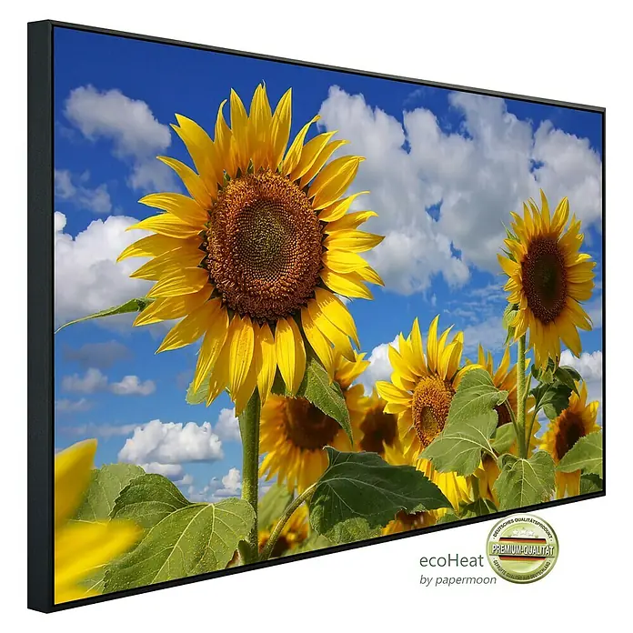 Papermoon Infrarot-Bildheizkörper Sonnenblumen 2 - 60 x 60 cm, 350 W - Diagonale Ansicht