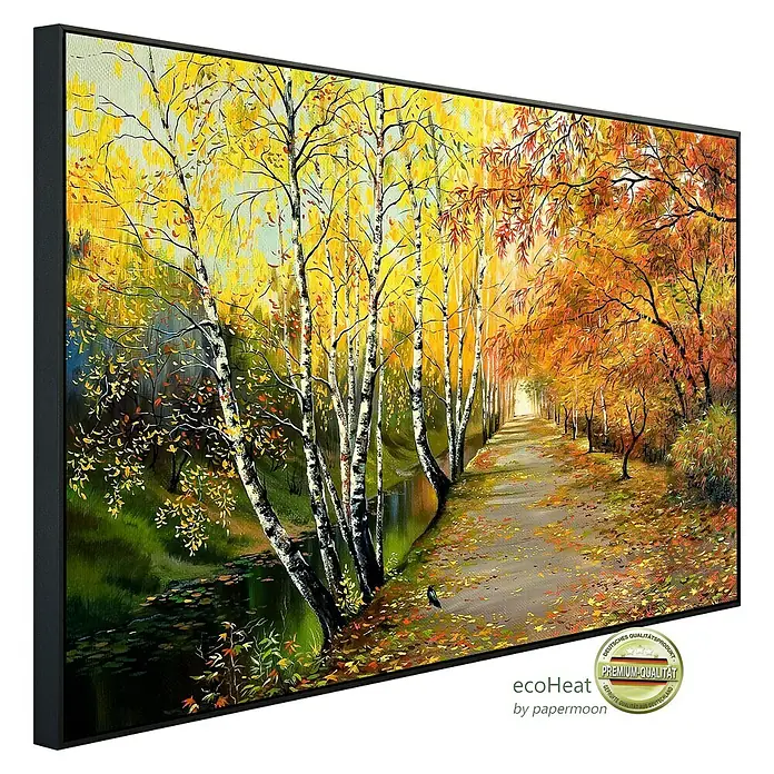 Papermoon Infrarot-Bildheizkörper Herbststraße - 80 x 60 cm, 450 W - Diagonale Ansicht