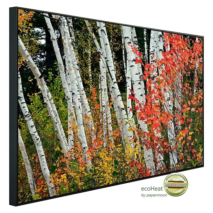 Papermoon Infrarot-Bildheizkörper Herbst Birkenwald 1 - 120 x 60 cm, 750 W - Diagonale Ansicht