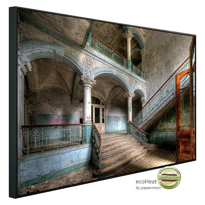 Papermoon Infrarot-Bildheizkörper Verlassenes Krankenhaus Beelitz - 120 x 60 cm, 1.200 W - Diagonale Ansicht