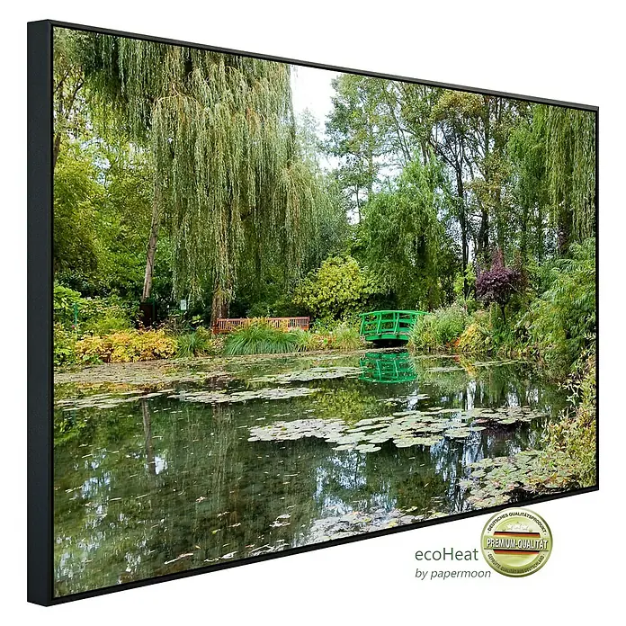 Papermoon Infrarot-Bildheizkörper Monets Garten 1 - 80 x 60 cm, 450 W - Diagonale Ansicht