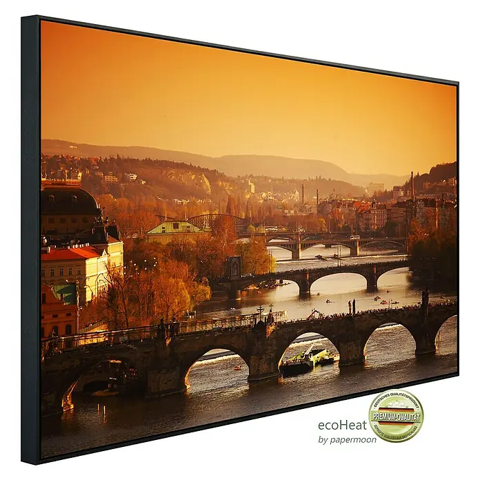 Papermoon Infrarot-Bildheizkörper Prager Sonnenaufgang - 120 x 60 cm, 900 W - Diagonale Ansicht