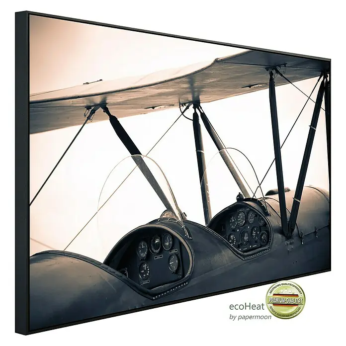 Papermoon Infrarot-Bildheizkörper Vintage Flugzeug - 100 x 60 cm, 600 W - Diagonale Ansicht