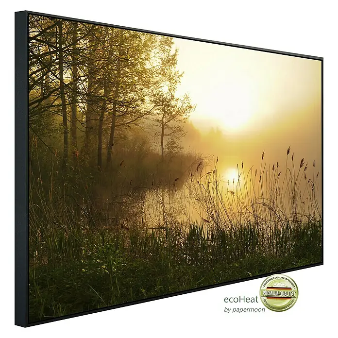 Papermoon Infrarot-Bildheizkörper Nebelwaldsee - 120 x 60 cm, 900 W - Diagonale Ansicht