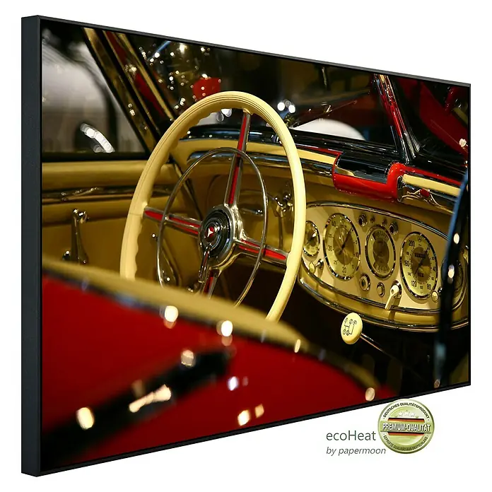 Papermoon Infrarot-Bildheizkörper Klassisches Benz Interieur - 120 x 60 cm, 750 W - Diagonale Ansicht