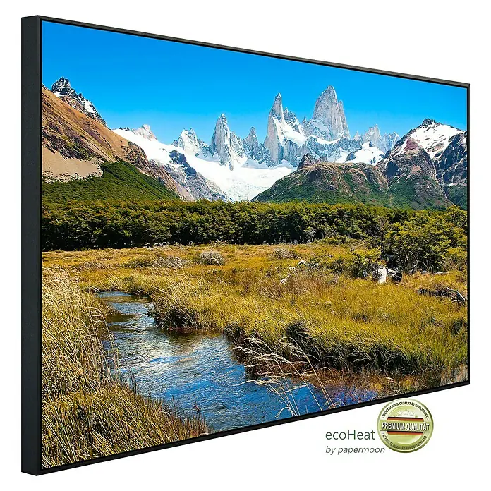 Papermoon Infrarot-Bildheizkörper Berge in Patagonien - 120 x 60 cm, 900 W - Diagonale Ansicht