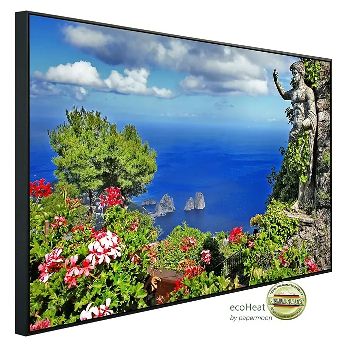 Papermoon Infrarot-Bildheizkörper Capri Island View - 100 x 60 cm, 600 W - Diagonale Ansicht