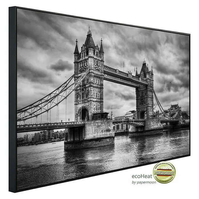 Papermoon Infrarot-Bildheizkörper Retro Tower Bridge - 80 x 60 cm, 450 W - Diagonale Ansicht