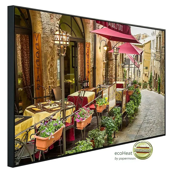 Papermoon Infrarot-Bildheizkörper Vintage Café - 120 x 60 cm, 750 W - Diagonale Ansicht
