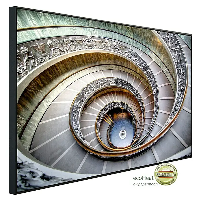 Papermoon Infrarot-Bildheizkörper Wendeltreppe im Vatikan - 100 x 60 cm, 600 W - Diagonale Ansicht