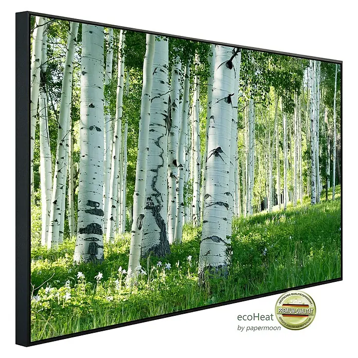 Papermoon Infrarot-Bildheizkörper Birkenwald 4 - 100 x 60 cm, 600 W - Diagonale Ansicht