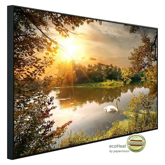 Papermoon Infrarot-Bildheizkörper Schwan am Teich - 120 x 60 cm, 750 W - Diagonale Ansicht