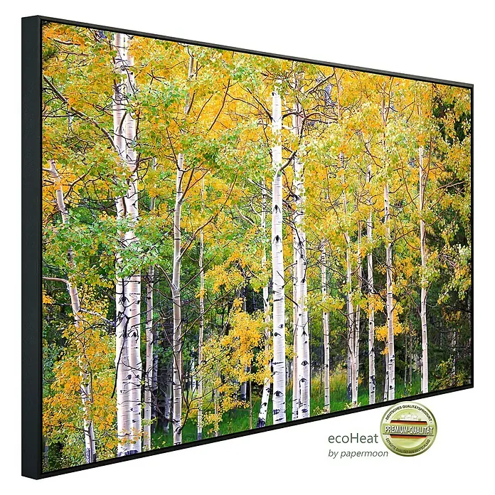 Papermoon Infrarot-Bildheizkörper Herbst Birkenwald 2 - 80 x 60 cm, 450 W - Diagonale Ansicht