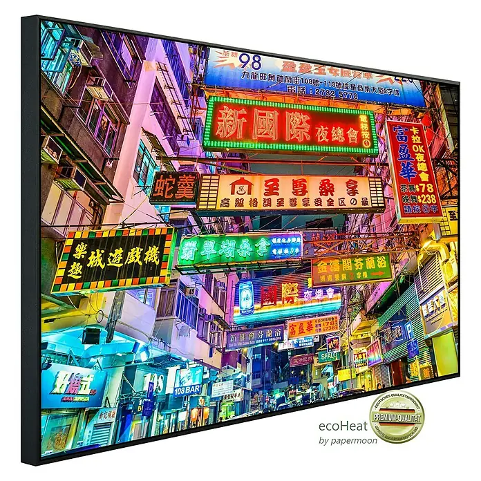 Papermoon Infrarot-Bildheizkörper Hong Kong Alleyway - 100 x 60 cm, 600 W - Diagonale Ansicht