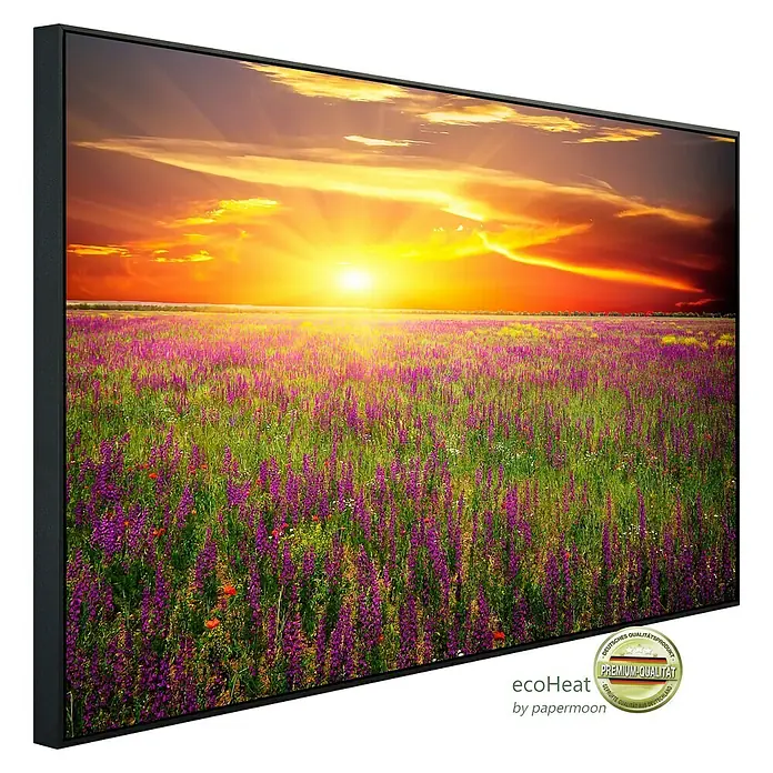 Papermoon Infrarot-Bildheizkörper Blumenwiese Sonnenuntergang - 100 x 60 cm, 600 W - Diagonale Ansicht