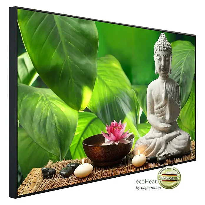Papermoon Infrarot-Bildheizkörper Buddha in der Meditation - 120 x 60 cm, 900 W - Diagonale Ansicht