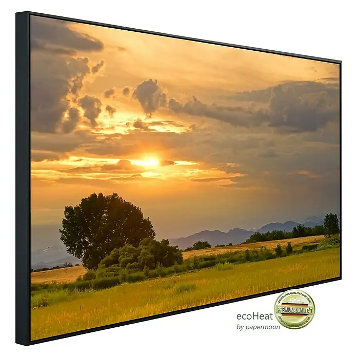 Papermoon Infrarot-Bildheizkörper Landschaft im Sonnenuntergang - 120 x 60 cm, 1.200 W - Diagonale Ansicht