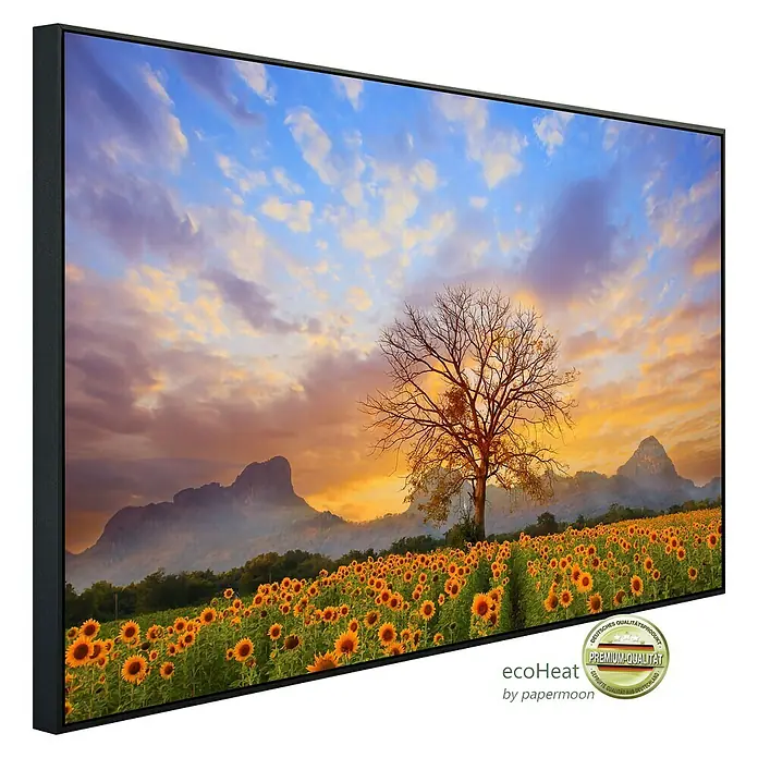 Papermoon Infrarot-Bildheizkörper Sonnenblumenlandschaft - 120 x 60 cm, 1.200 W - Diagonale Ansicht