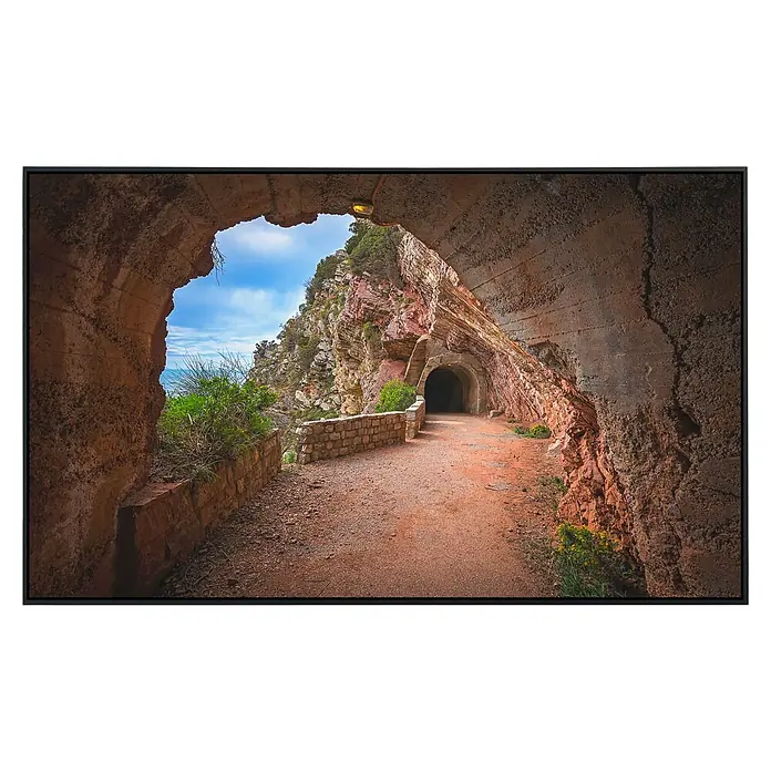 Papermoon Infrarot-Bildheizkörper Felsentunnel Petrovac Bay - 120 x 60 cm, 1.200 W - Vorderansicht