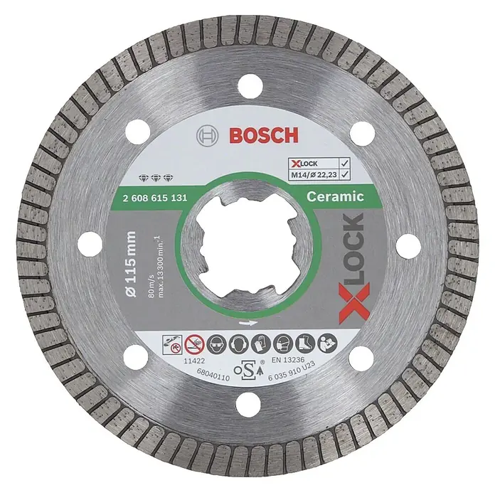 Bosch Professional X-Lock Disco de corte de diamante Best for Ceramic Extra Clean Turbo - Diámetro disco: 115 mm, Apto para: Gres porcelánico - Vista frontal