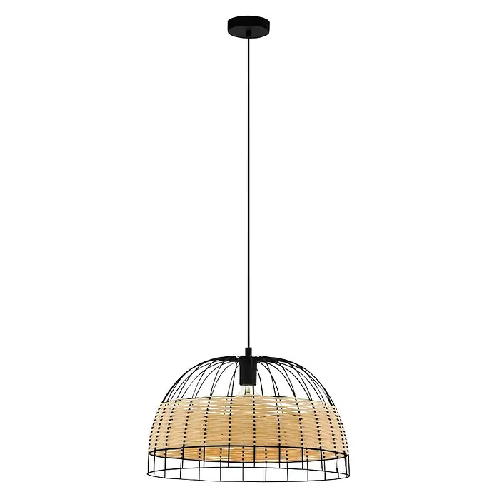 Eglo Anwick Lámpara colgante redonda - 40 W, Ø x Al: 50 x 110 cm, Negro/Natural, E27 - Vista frontal