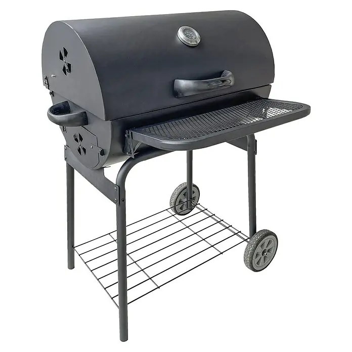 Grillstar Holzkohlegrill Grilltonne - L x B x H: 71 x 109 x 87 cm, Schwarz, Hauptgrillfläche: 46 x 43 cm - Diagonale Ansicht