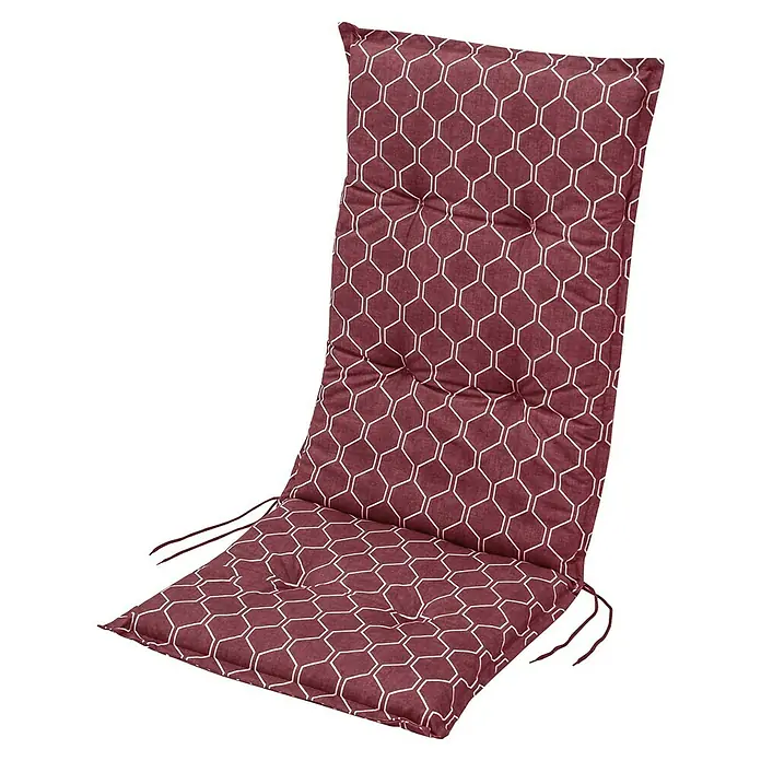 Sunfun Basic-Line Hochlehner-Auflage - Weinrot, L x B x H: 117 x 49 x 6 cm, Baumwoll-Polyester-Mischgewebe - Diagonale Ansicht