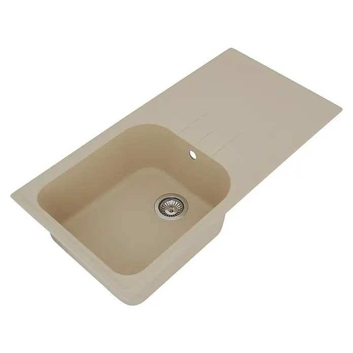 Respekta by Schock Einbauspüle Orlando - 100 x 50 cm, 1 Becken, Cristalite®, Beige - Diagonale Ansicht
