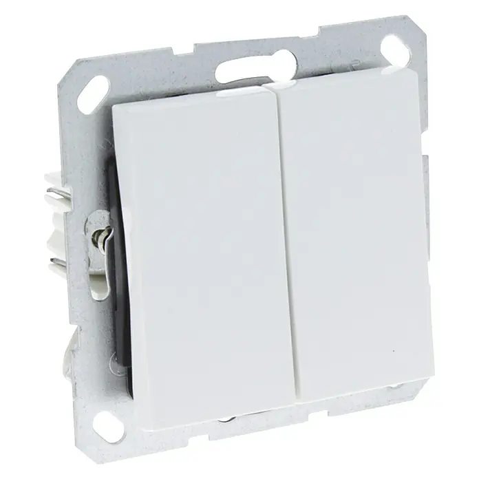 Q-Link Dubbele wisselschakelaar S-Line - Polarwit, Inbouw, Kunststof - Diagonaal zicht