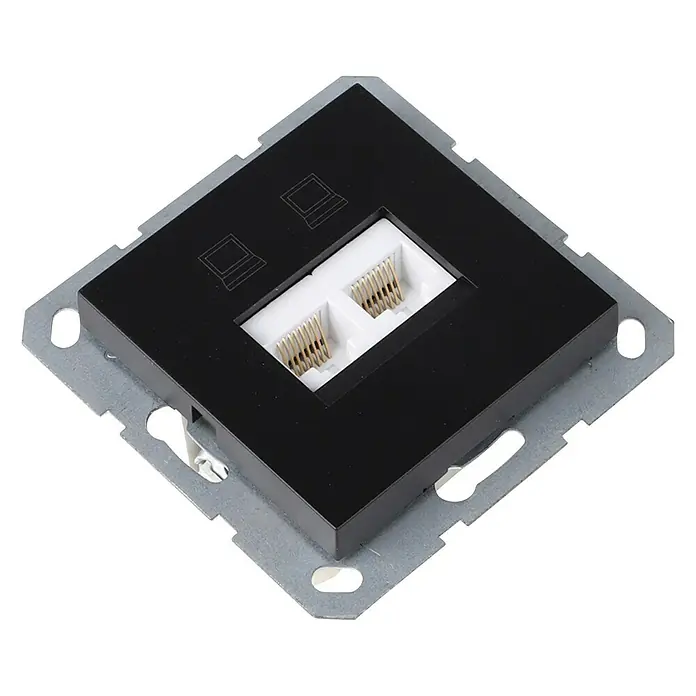 Q-Link UAE-datacontactdoos S-Line - Zwart, 2 aansluitingen - Diagonaal zicht