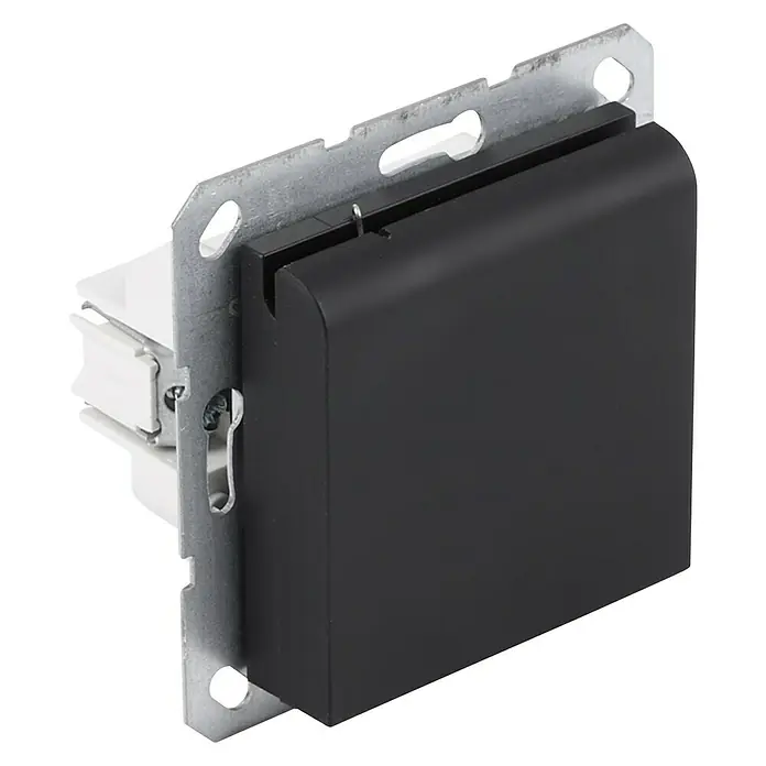 Q-Link Stopcontact met klep S-line - Zwart - Diagonaal zicht